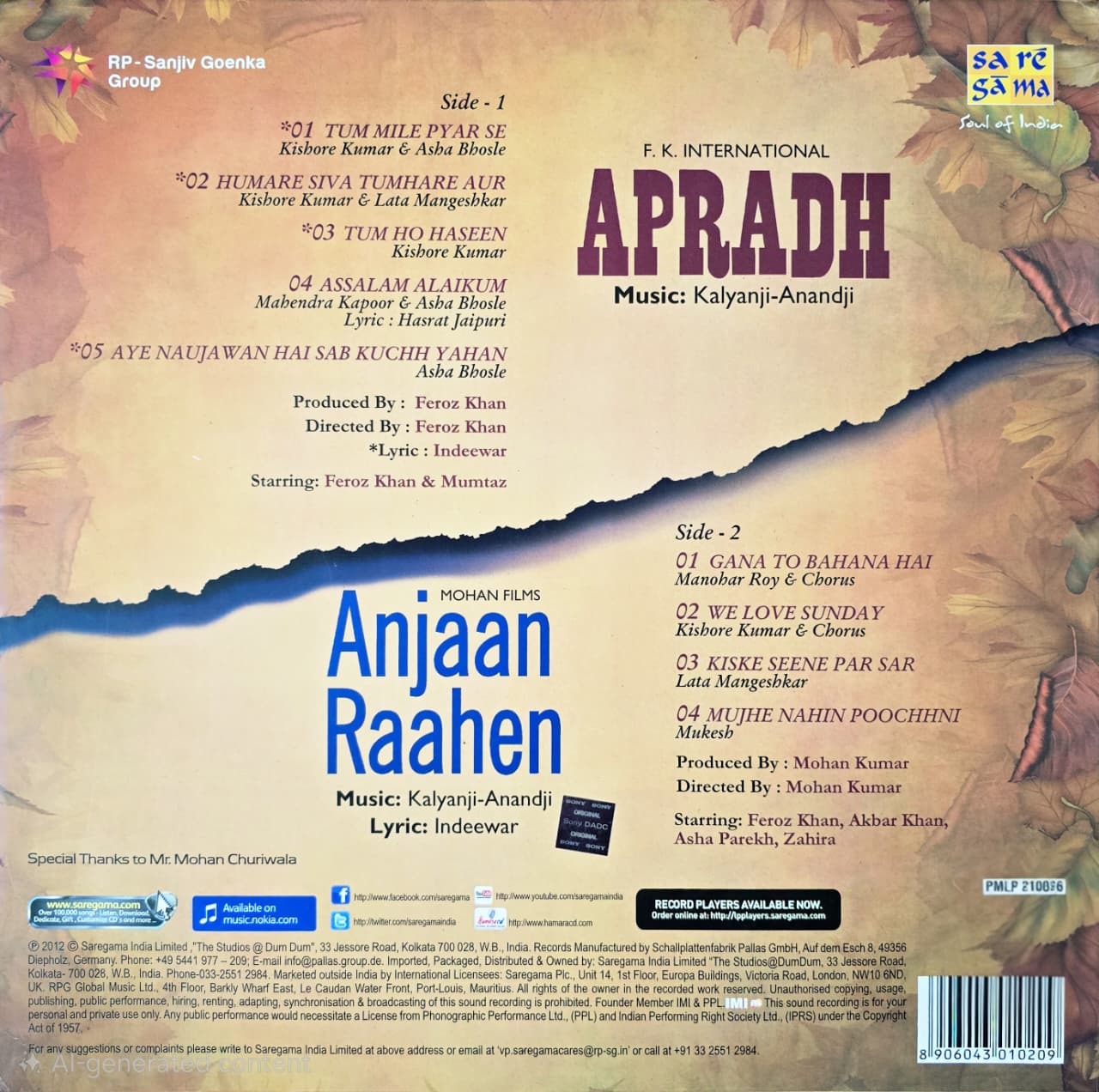 ANJAAN RAAHEN / APRADH - VINYL RECORD ( SIGNED BY ANANDJI VIRJI SHAH ) - thumbnail 3