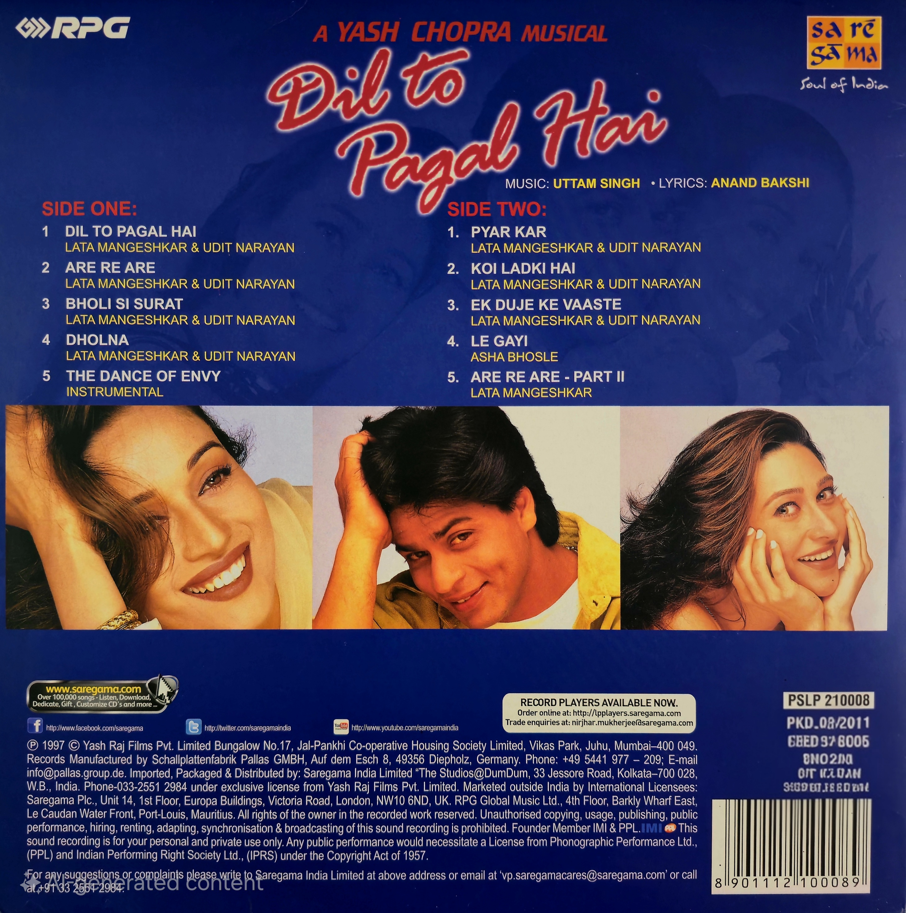 DIL TO PAGAL HAI - VINYL RECORD ( 1ST ISSUE ) - thumbnail 2