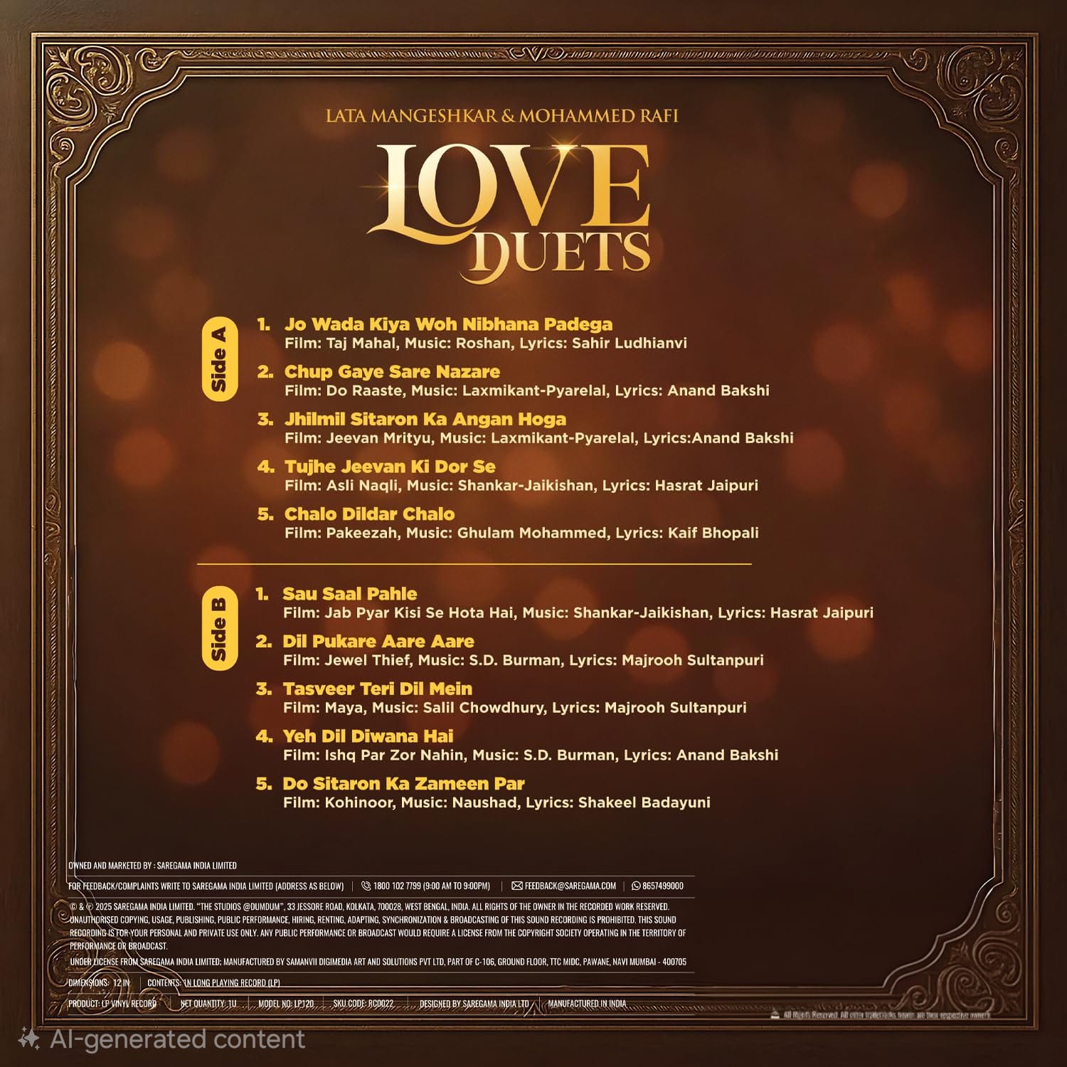 LOVE DUETS : LATA MANGESHKAR & MOHAMMED RAFI - VINYL RECORD - thumbnail 4