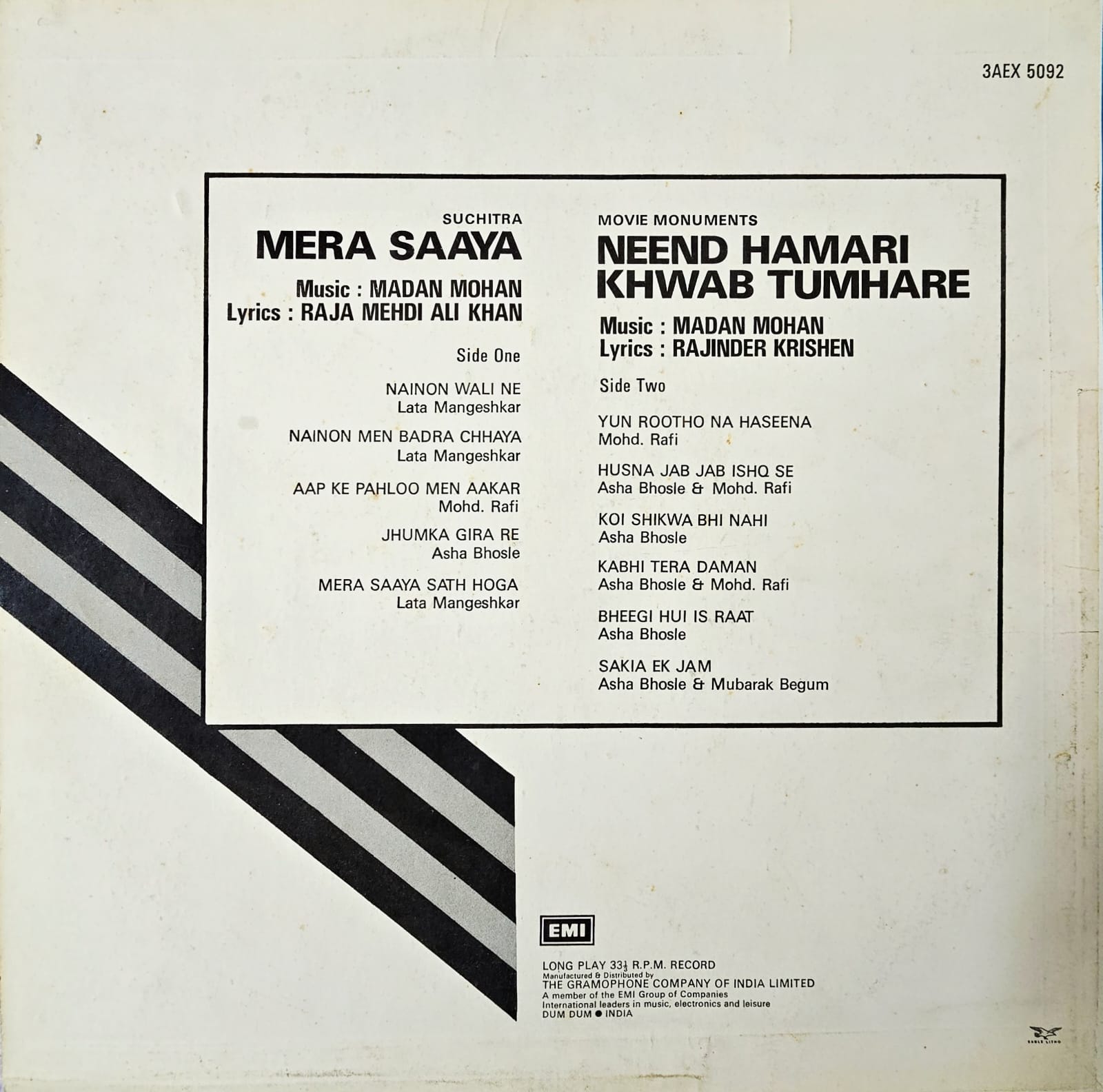 MERA SAAYA / NEEND HAMARI KHWAB TUMHARE - LP RECORD ( ODEON / MINT ) 3AEX 5092 - thumbnail 2