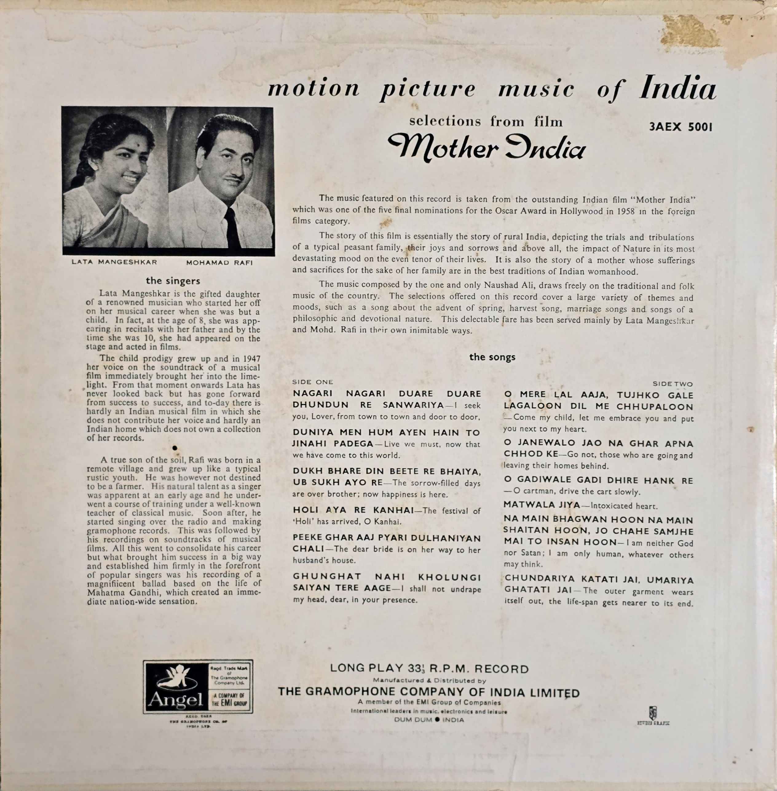 MOTHER INDIA - VINYL RECORD ( ODEON / NEAR MINT ) 3AEX 5001 - thumbnail 2