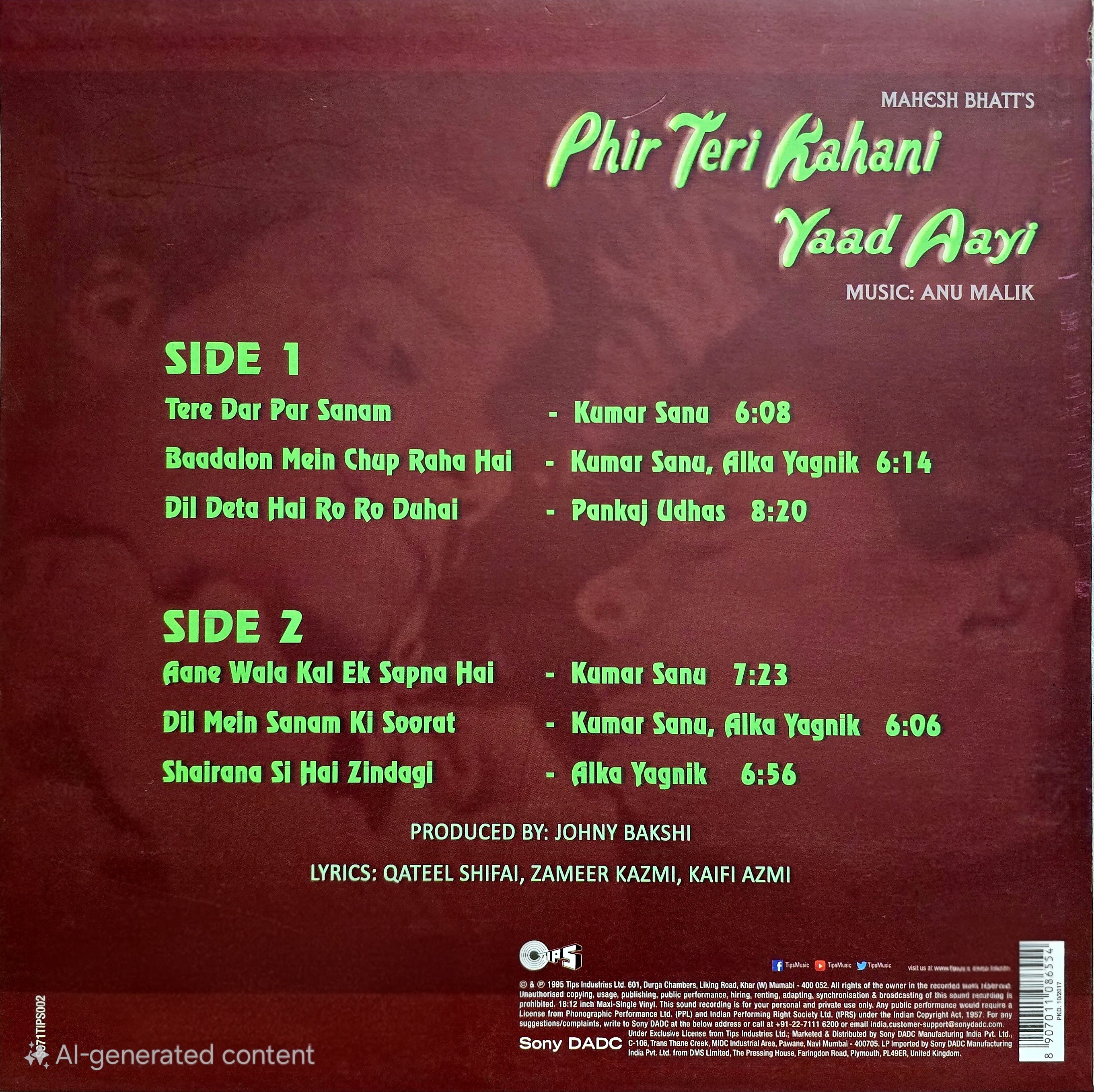PHIR TERI KAHANI YAAD AAYI - VINYL RECORD ( 1ST EDITION ) - thumbnail 2