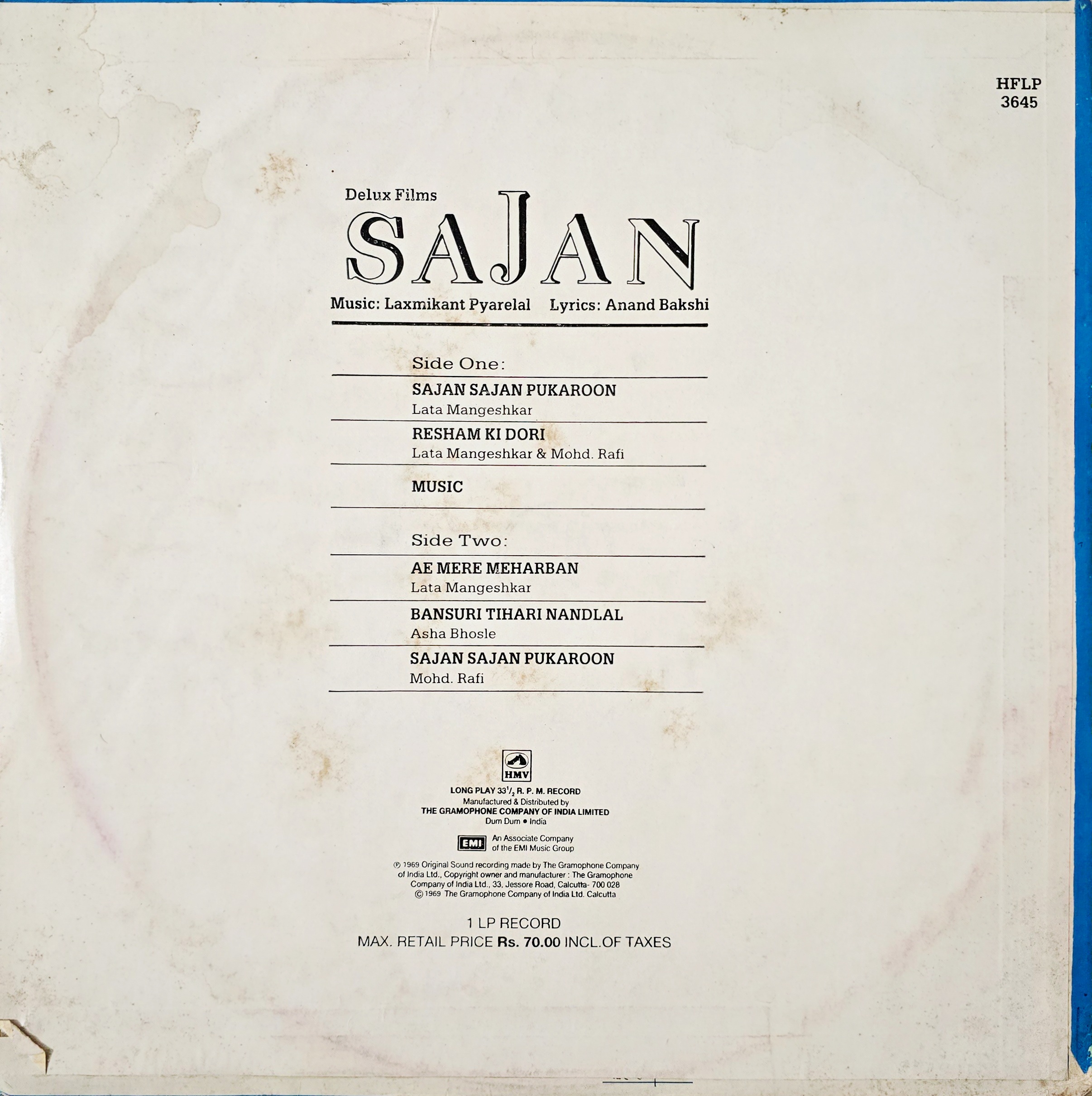 SAJAN - LP RECORD ( HMV / MINT ) HFLP 3645 - thumbnail 2