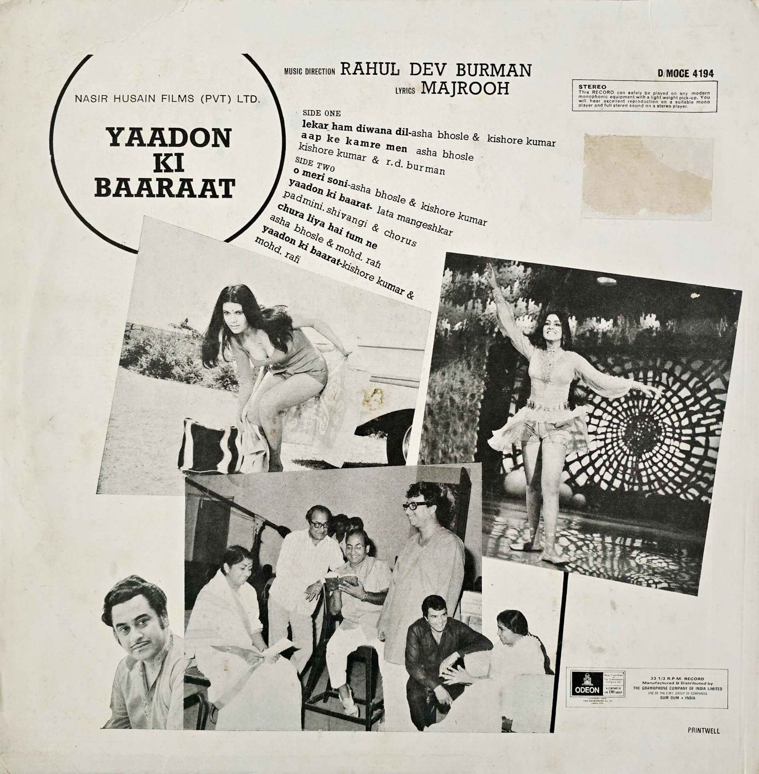 YAADON KI BAARAAT - LP RECORD ( ODEON / NEAR MINT ) D/MOCE 4194 - thumbnail 2