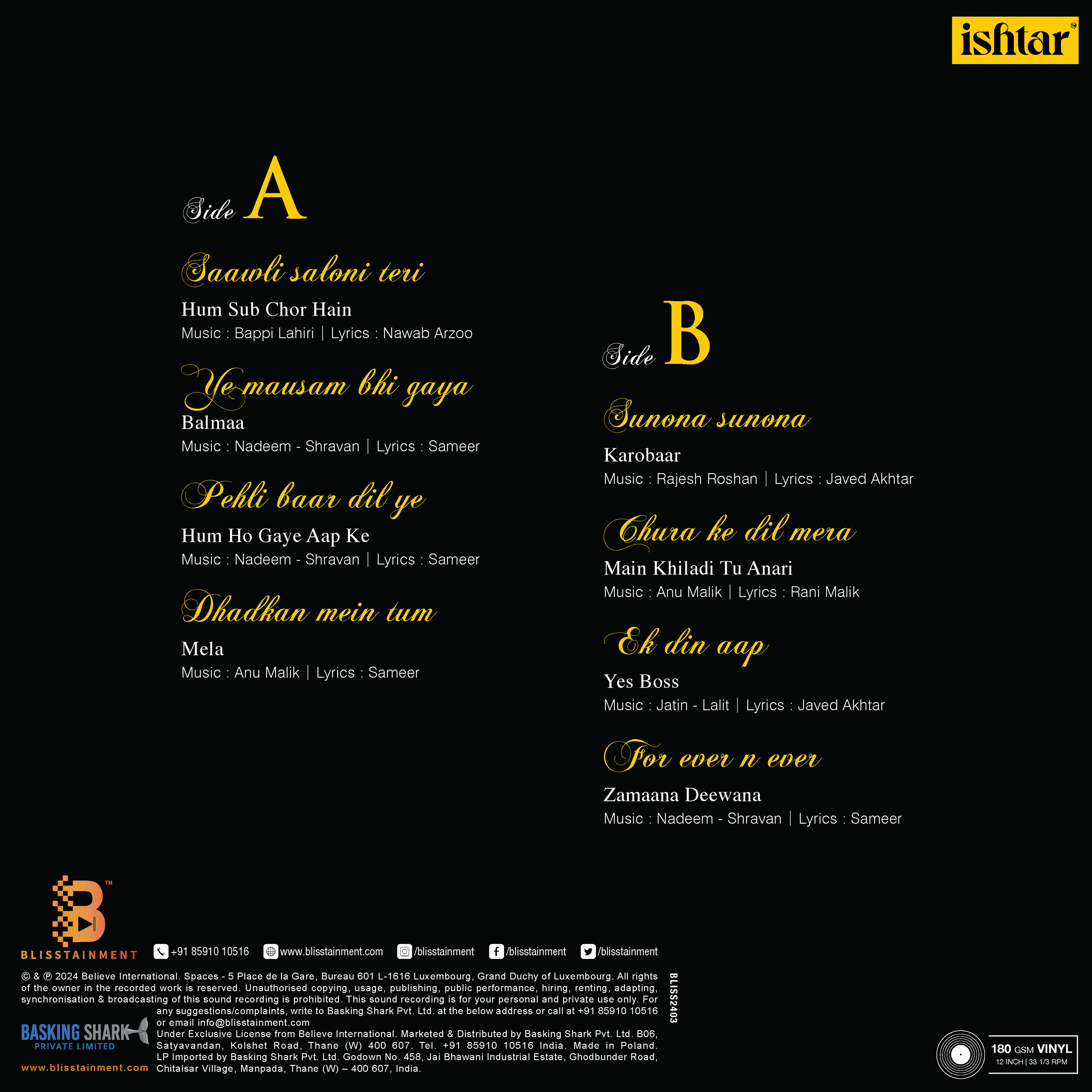 GOLDEN HITS : KUMAR SANU & ALKA YAGNIK - VINYL RECORD - thumbnail 3