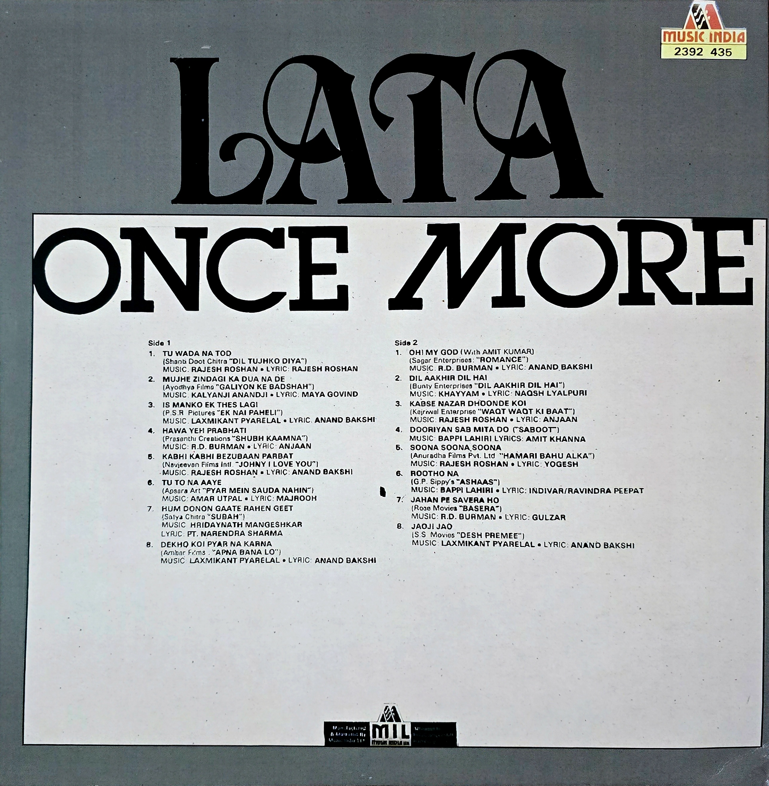 LATA : ONCE MORE - LP RECORD ( MIL / MINT / GENERIC COVER ) 2392 435 - thumbnail 2