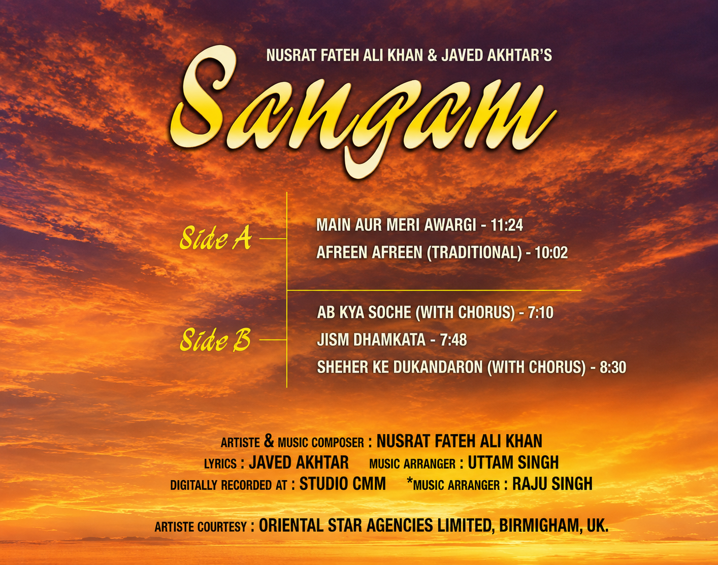 SANGAM : NURSAT FATEH ALI KHAN & JAVED AKHTAR - VINYL RECORD - thumbnail 2