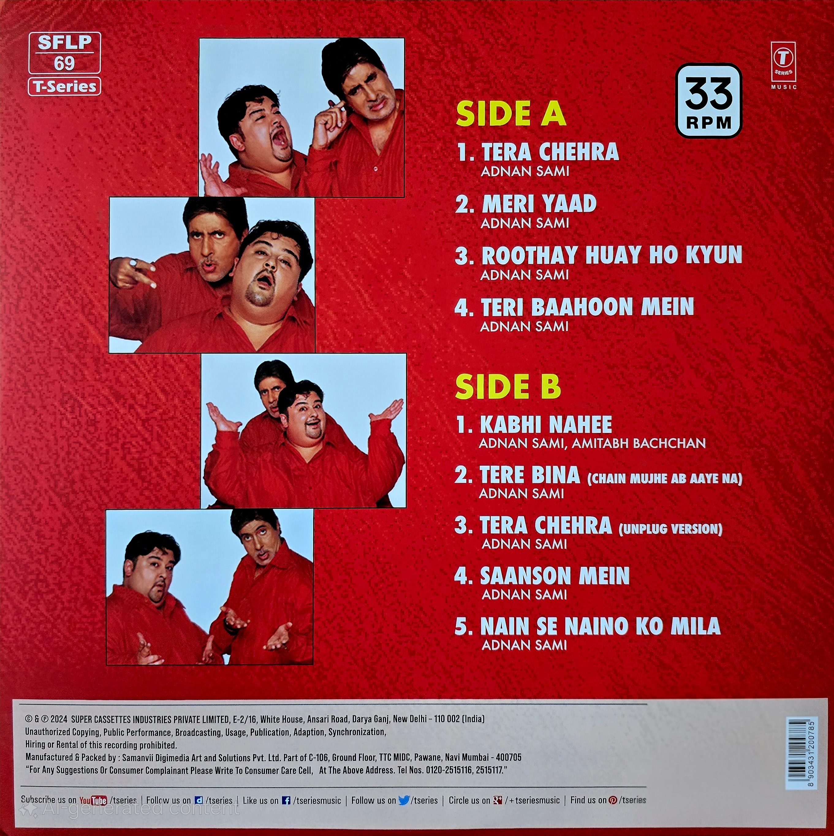 TERA CHEHRA : ADNAN SAMI - VINYL RECORD ( RED ) - thumbnail 4