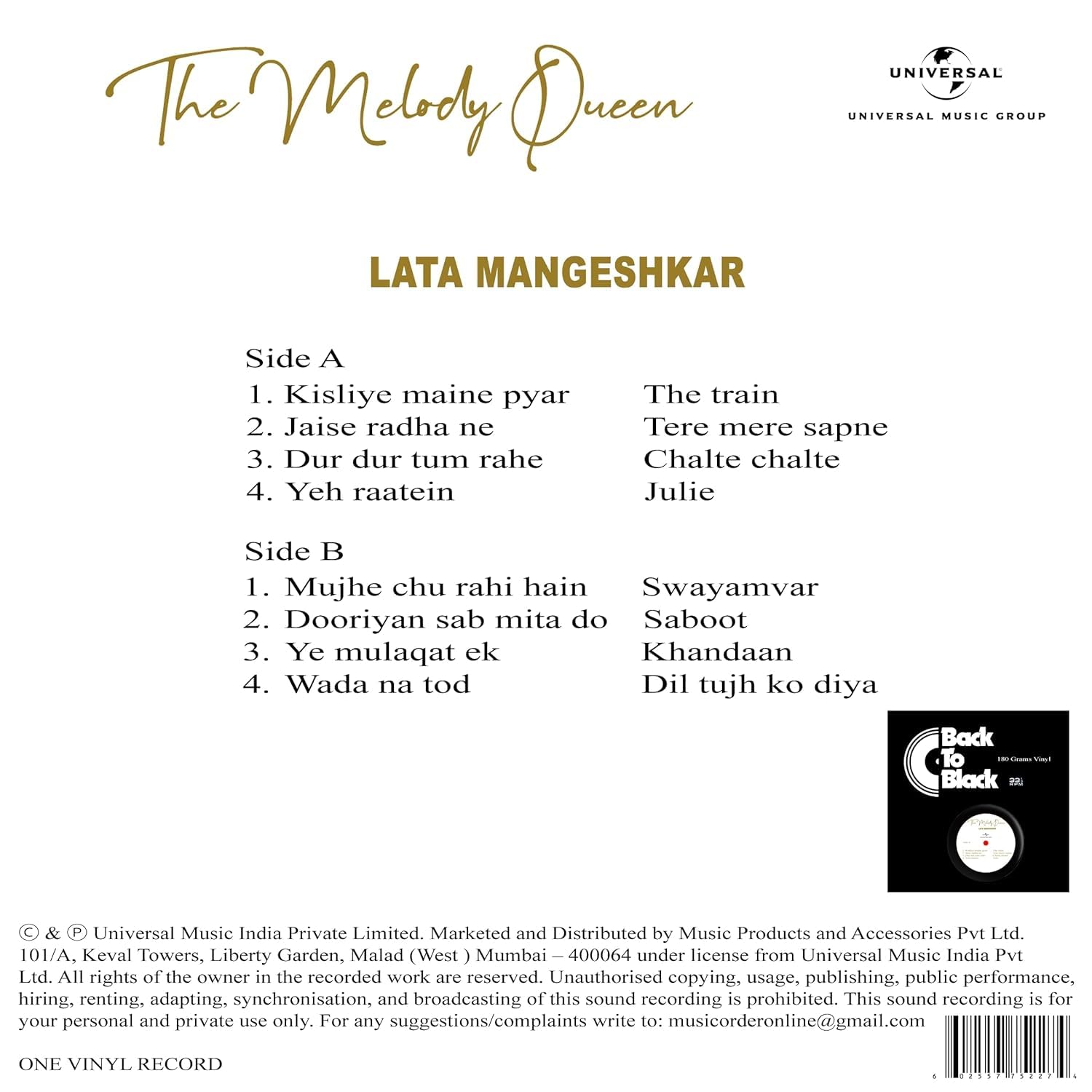 THE MELODY QUEEN : LATA MANGESHKAR - VINYL RECORD - thumbnail 2