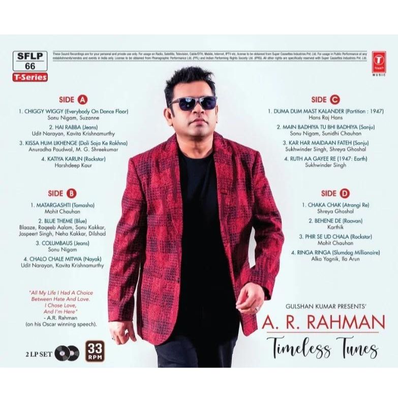 TIMELESS TUNES : AR RAHMAN 2LP SET - VINYL RECORD ( TRANSPARENT ) - thumbnail 4