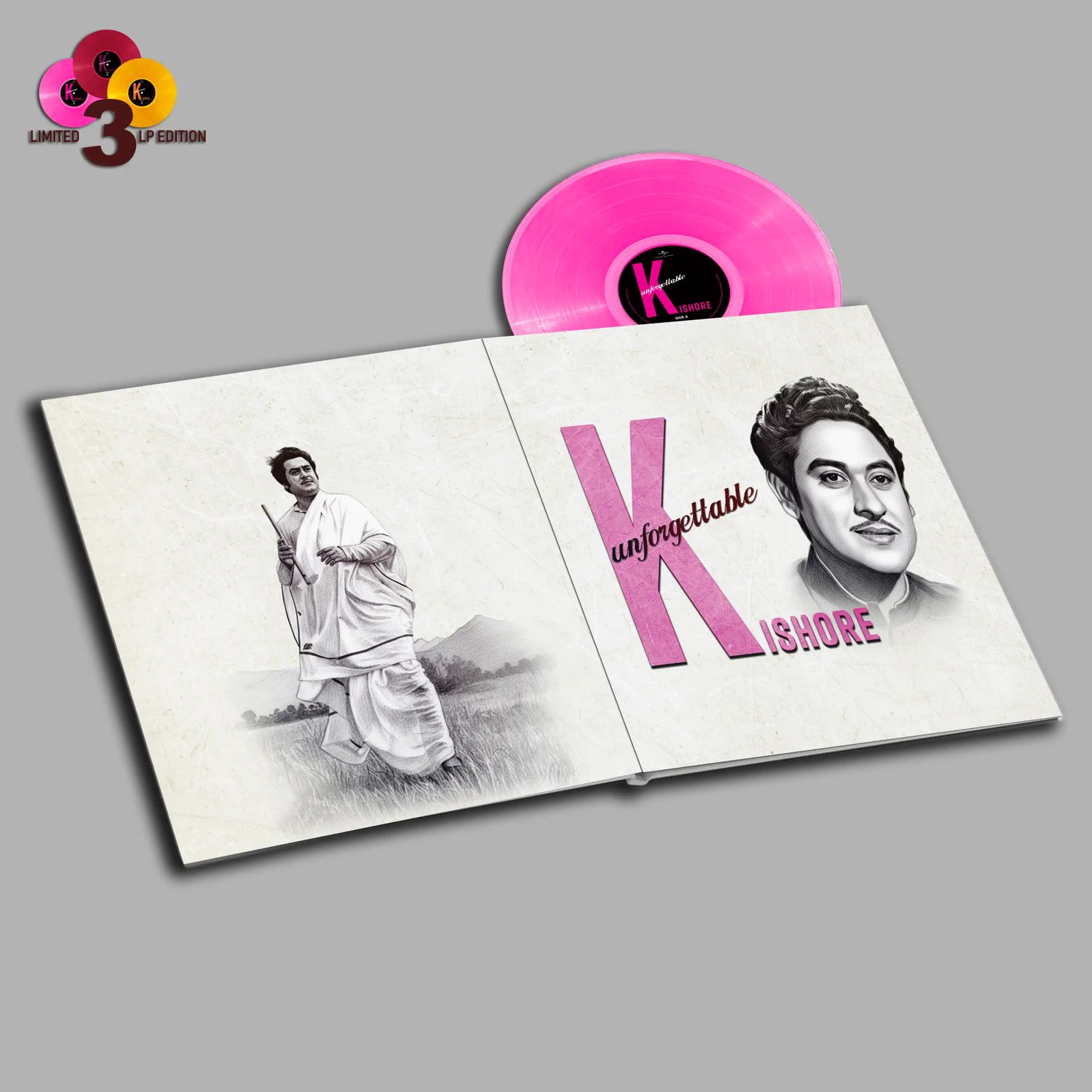 UNFORGETTABLE KISHORE KUMAR : LIMITED 3 LP EDITION - VINYL RECORD ( PRE BOOK ) - thumbnail 2