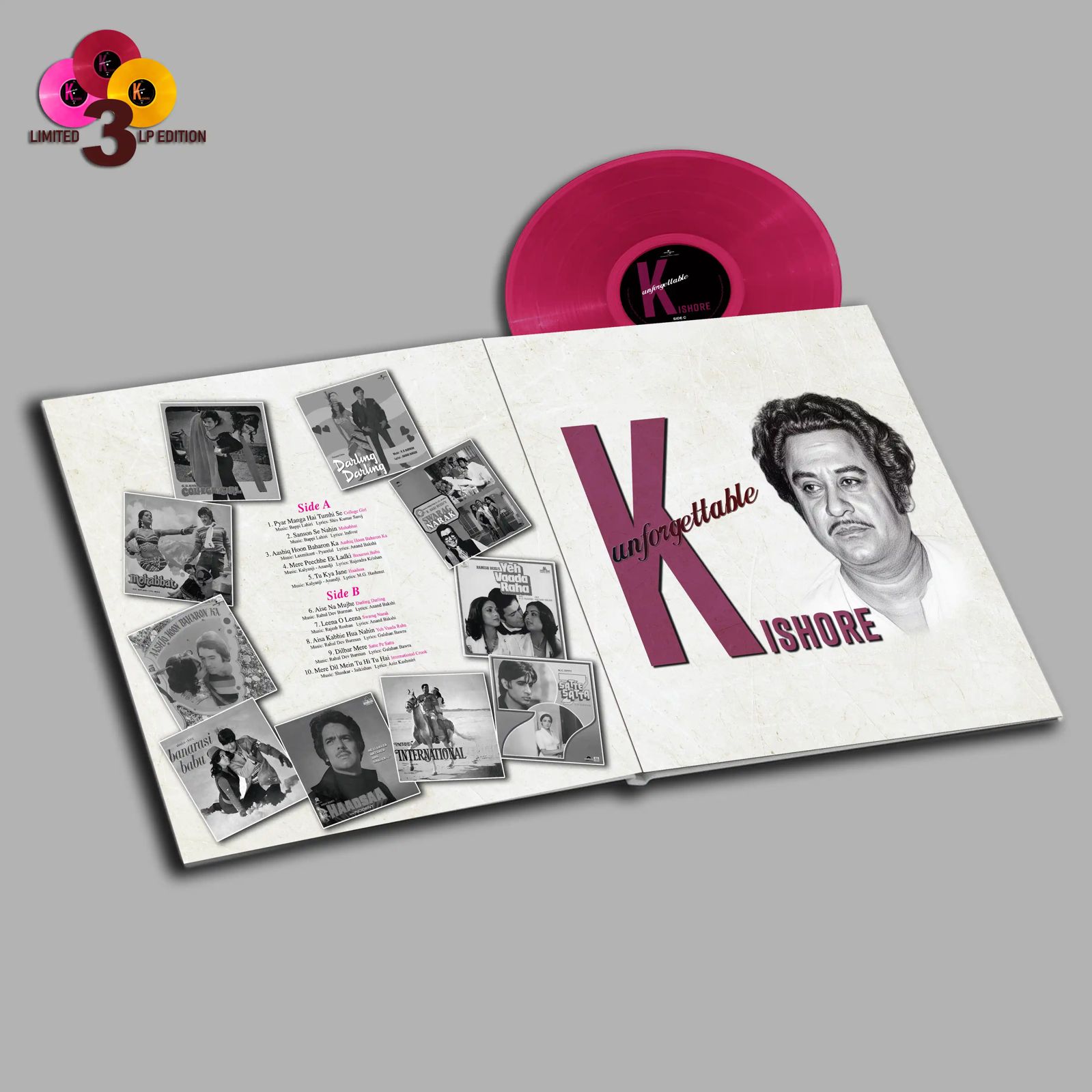 UNFORGETTABLE KISHORE KUMAR : LIMITED 3 LP EDITION - VINYL RECORD ( PRE BOOK ) - thumbnail 3