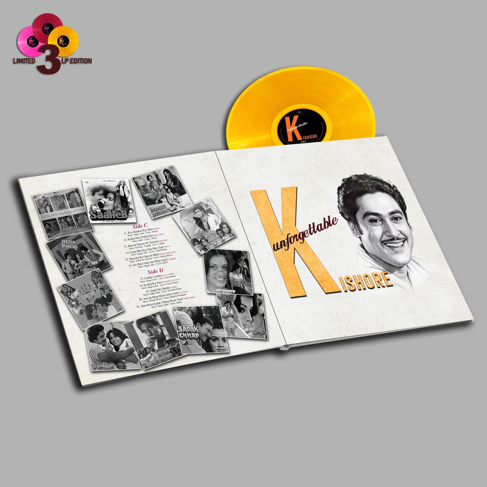UNFORGETTABLE KISHORE KUMAR : LIMITED 3 LP EDITION - VINYL RECORD ( PRE BOOK ) - thumbnail 4