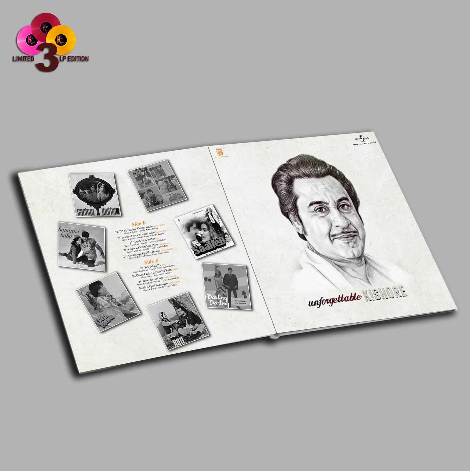 UNFORGETTABLE KISHORE KUMAR : LIMITED 3 LP EDITION - VINYL RECORD ( PRE BOOK ) - thumbnail 5
