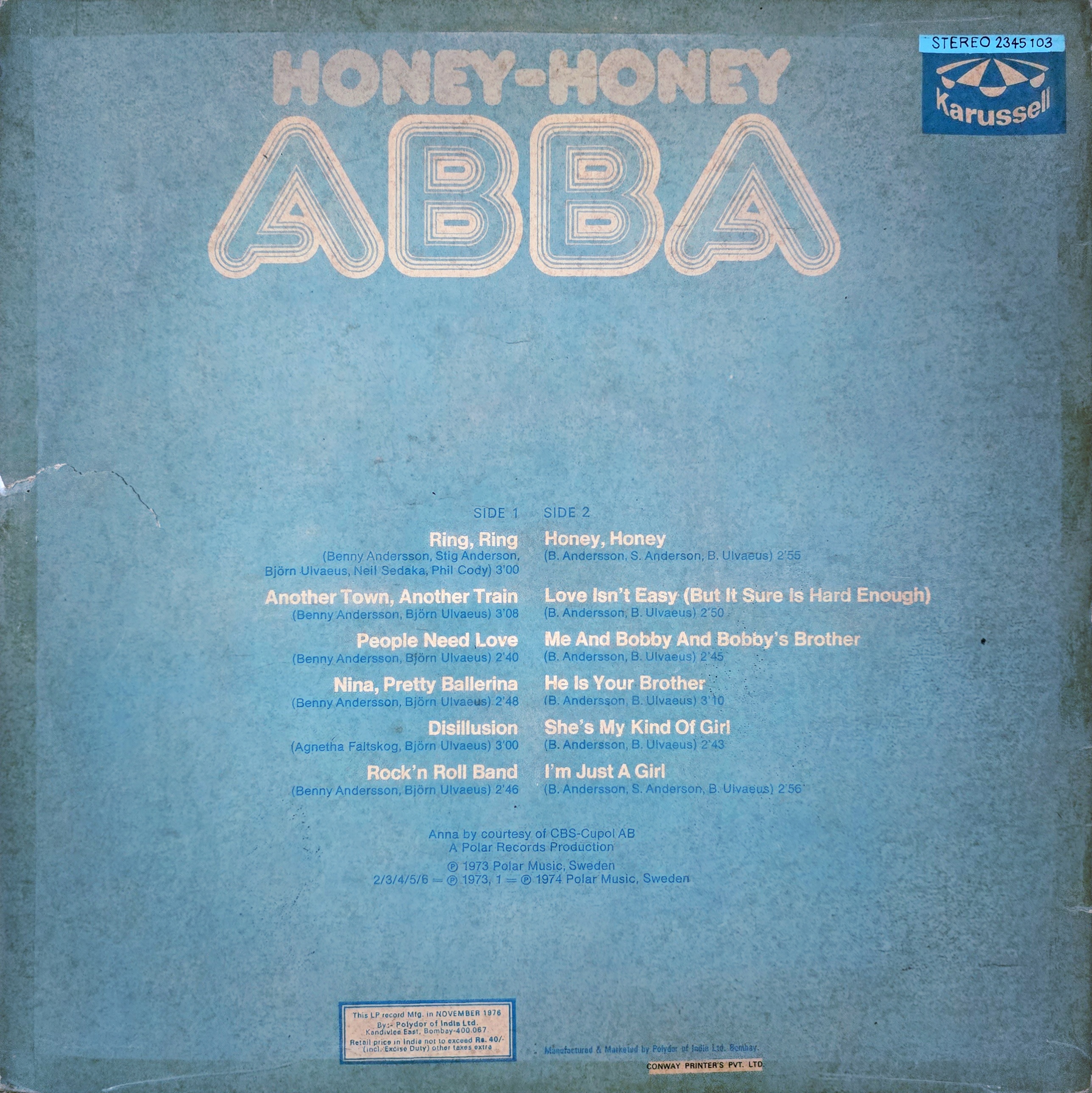 HONEY HONEY ABBA - LP RECORD ( KARUSSELL / MINT / EDGES TAPED ) 2345 103 - thumbnail 2