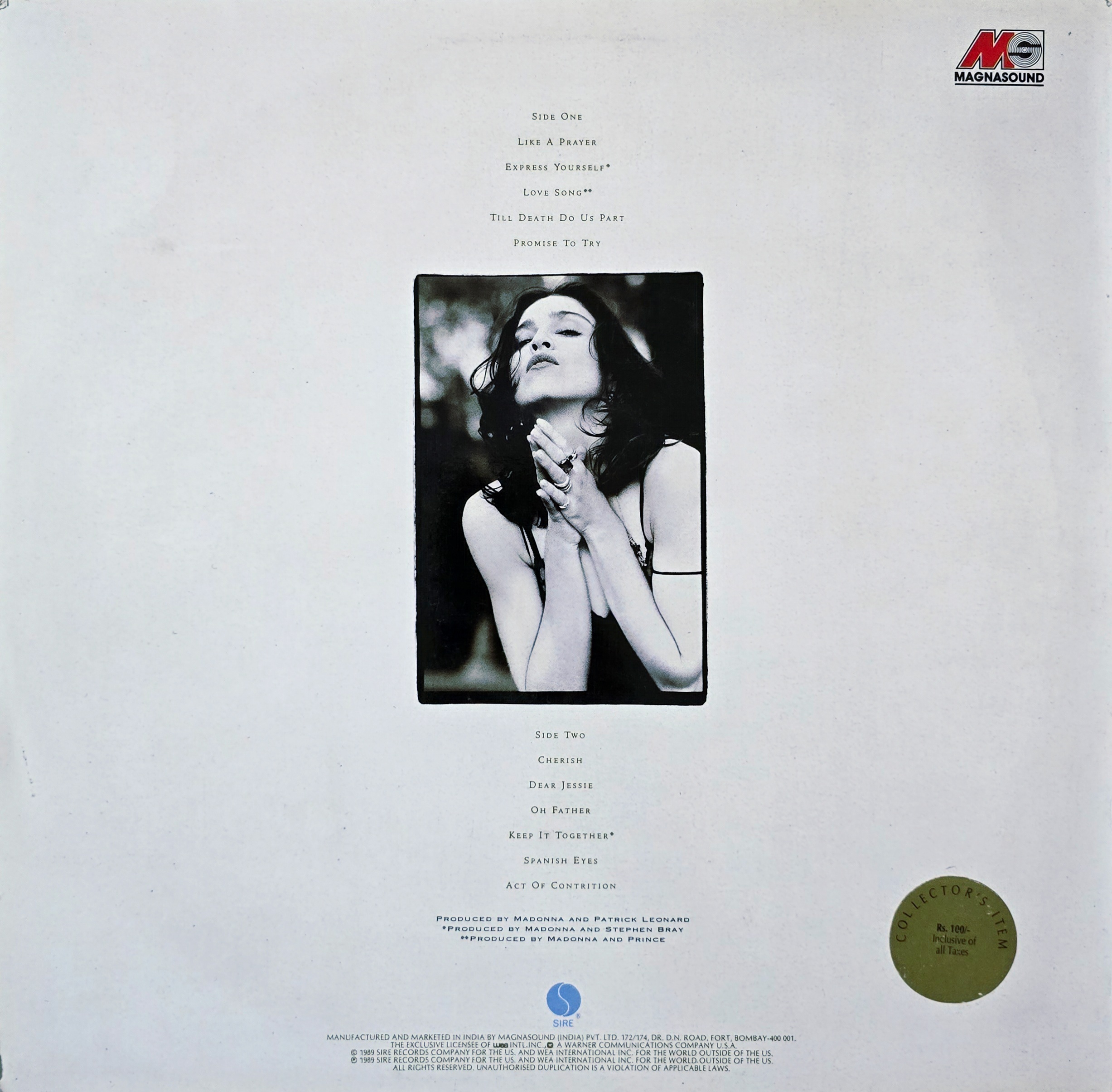 MADONNA : LIKE A PRAYER - LP RECORD ( SIRE / MINT ) 25844 - thumbnail 2
