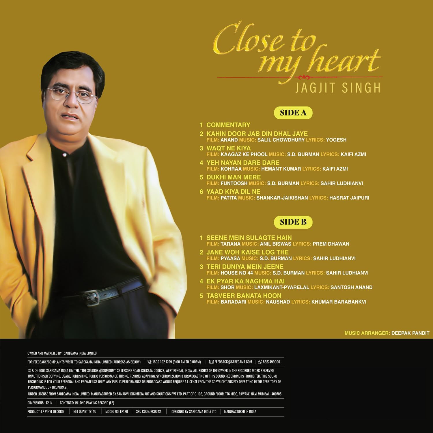 CLOSE TO MY HEART : JAGJIT SINGH - VINYL RECORD - thumbnail 4